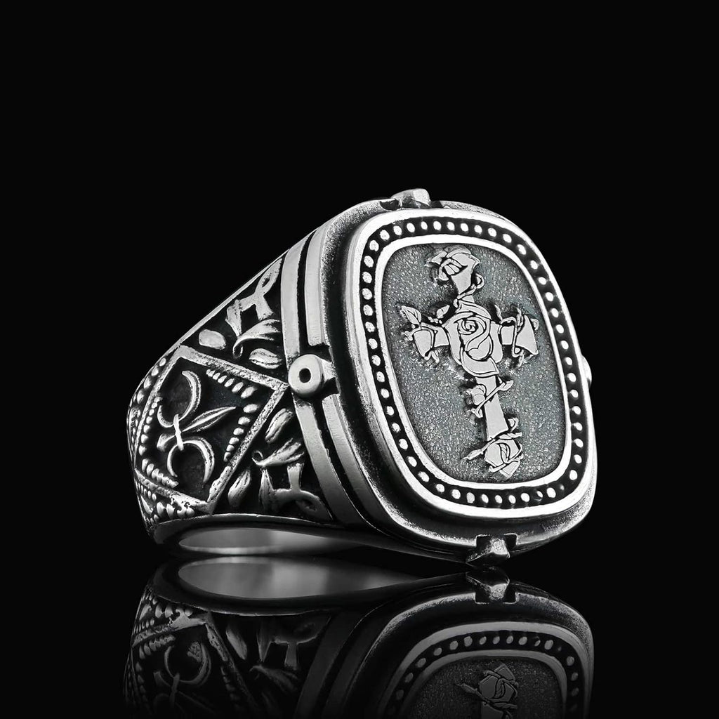 Christian Chi Rho Ring, Silver Signet, Religious Statement Ring for Men, Christianity Cross