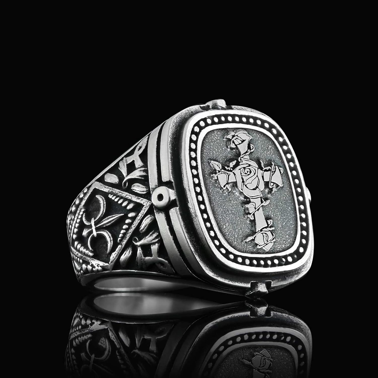 Christian Chi Rho Ring, Silver Signet, Religious Statement Ring for Men, Christianity Cross
