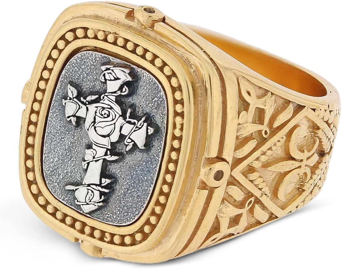 Christian Chi Rho Ring, Silver Signet, Religious Statement Ring for Men, Christianity Cross