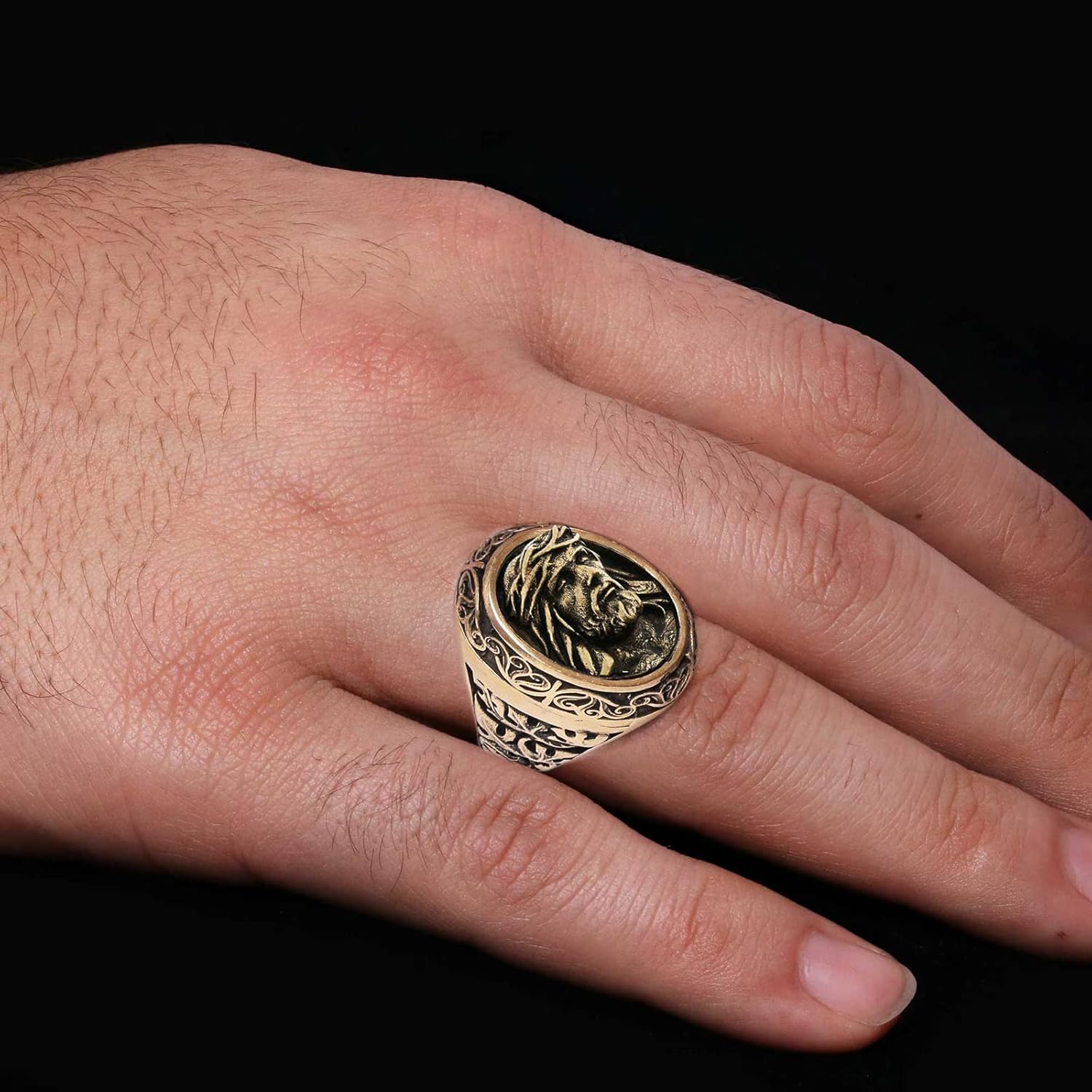 Jesus Christ Ring, Jesus Statement Ring, Christ Ring, Handmade Christian Ring, Gold Plated Jesus Jewelry, Messiah Signet Ring, 3D Jesus Ring