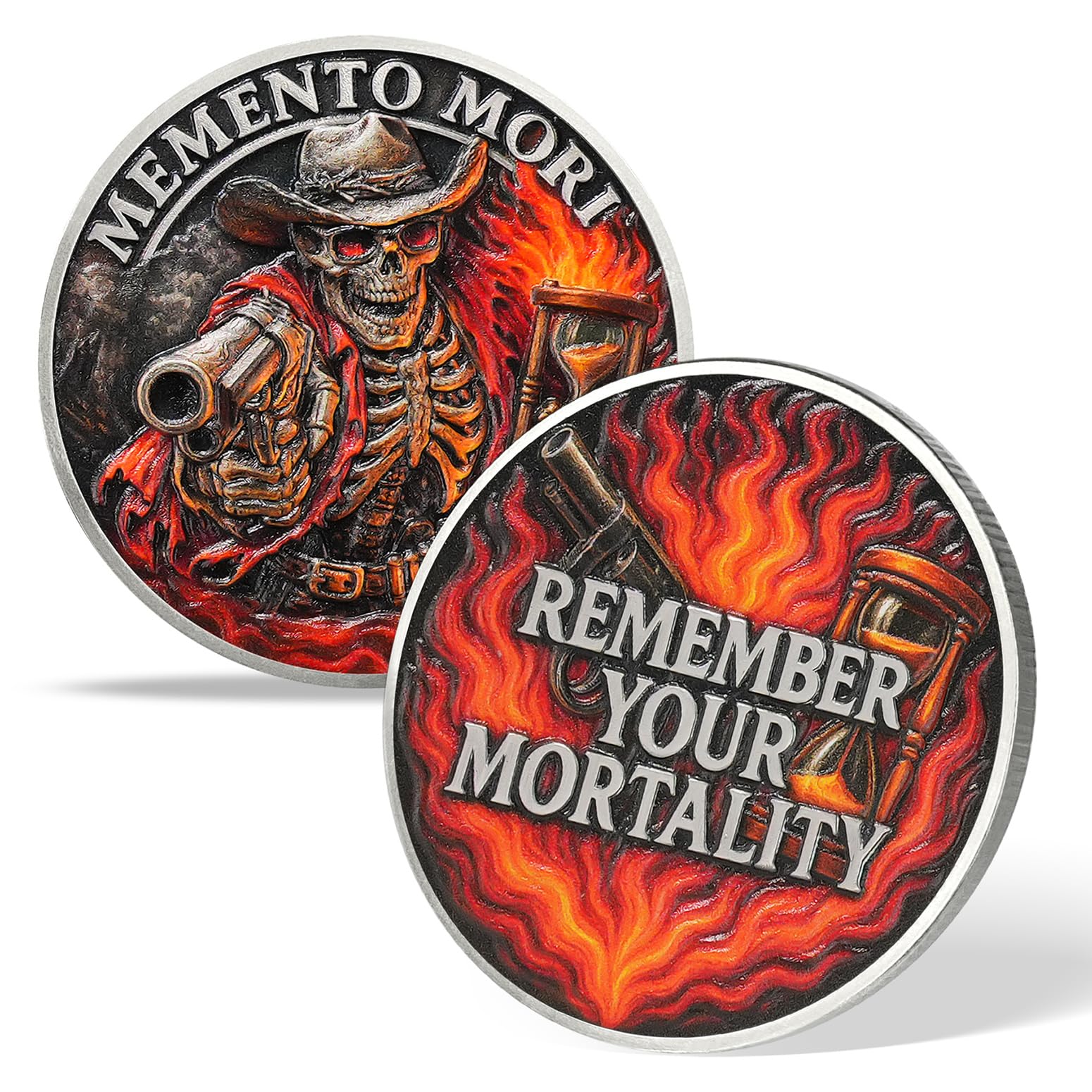 AtSKnSK Memento Mori Coin Momento Mori Coin Skull Coin Stoic Gifts Memento Mori Calendar Living Memento Mori Amor Fati Coin (Moth Rose Skull)