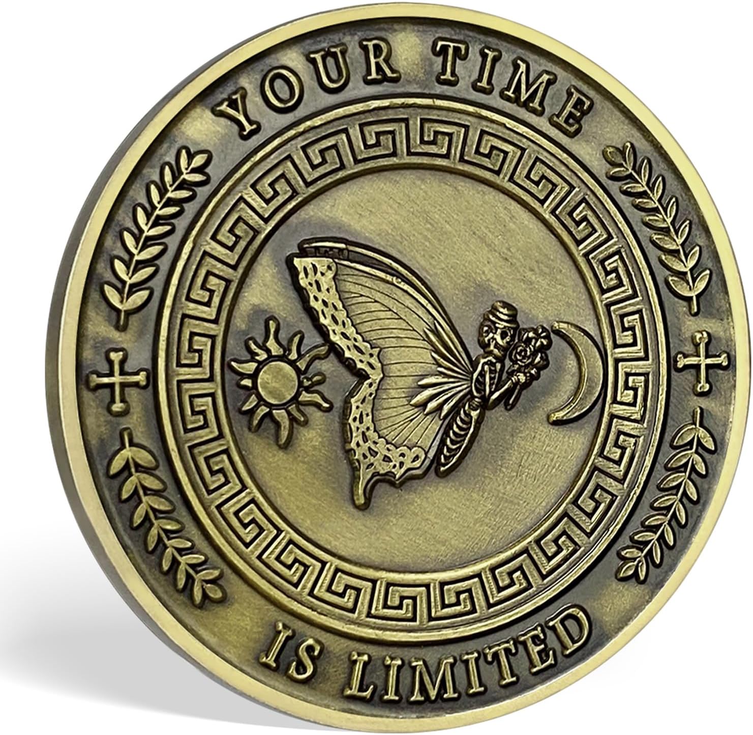 AtSKnSK Memento Mori Coin Momento Mori Coin Skull Coin Stoic Gifts Memento Mori Calendar Living Memento Mori Amor Fati Coin (Moth Rose Skull)