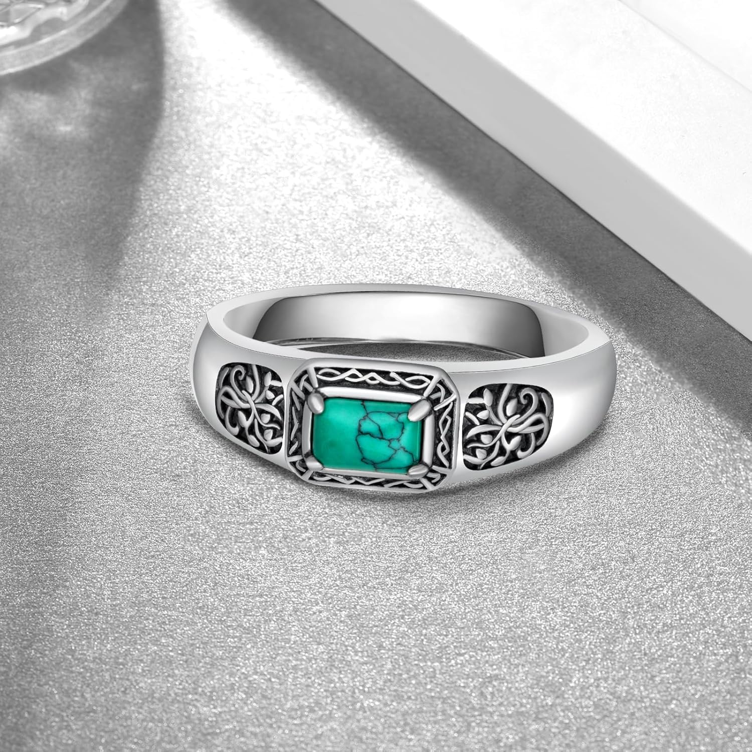 Turquoise Ring 925 Sterling Silver Mens Turquoise Ring Western Jewelry Gifts for Men Women
