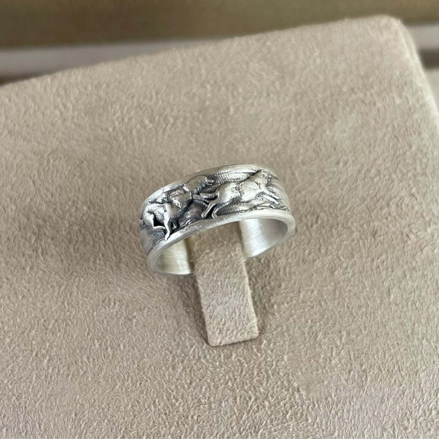 Wolf Ring, Running Wolves Wedding Silver Band Ring, 925K Streling Ring, 0.017-0.022, 0.31 Inch, Animal Jewelry, Gift For Boyfriend, Promise Ring