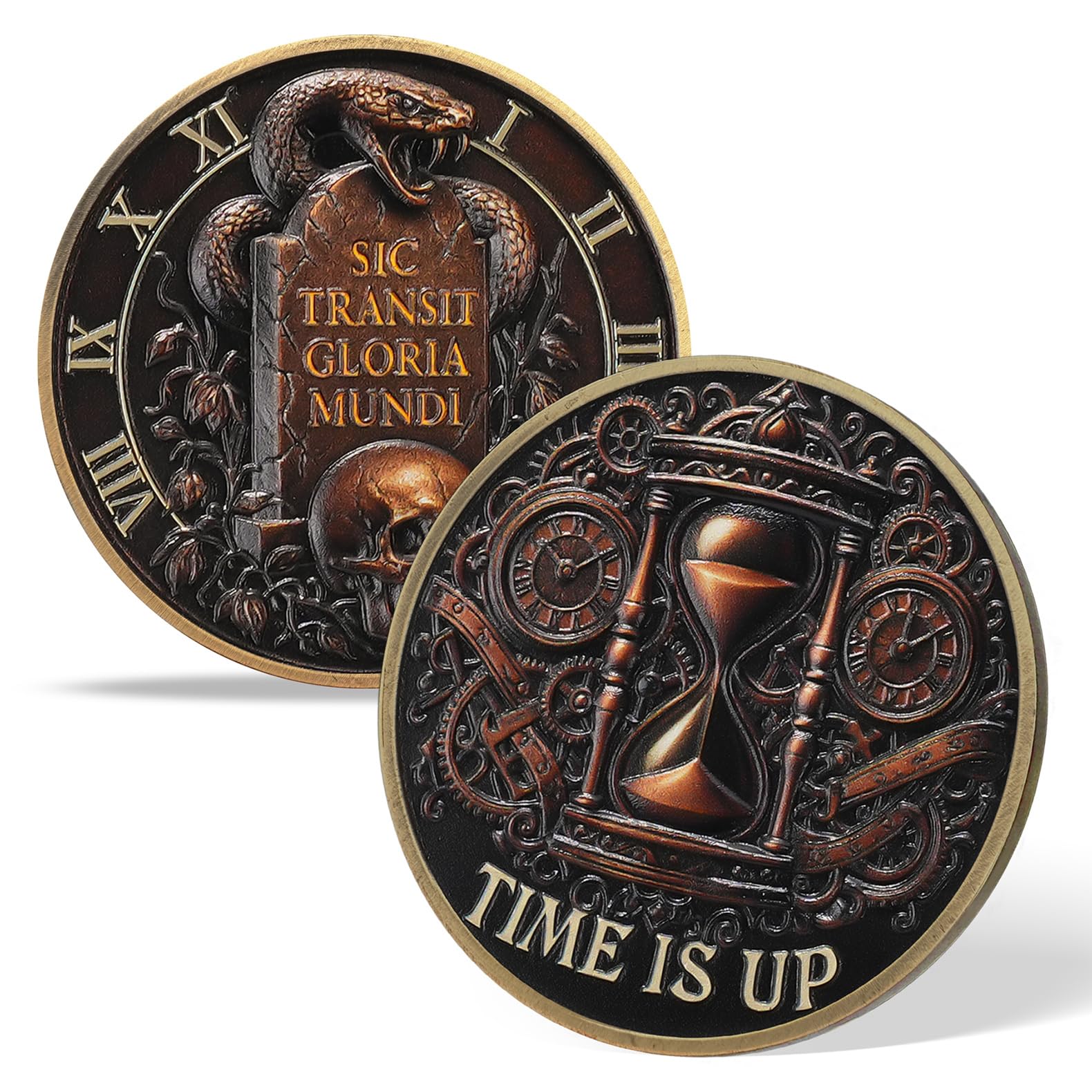 AtSKnSK Memento Mori Coin Momento Mori Coin Skull Coin Stoic Gifts Memento Mori Calendar Living Memento Mori Amor Fati Coin (Moth Rose Skull)