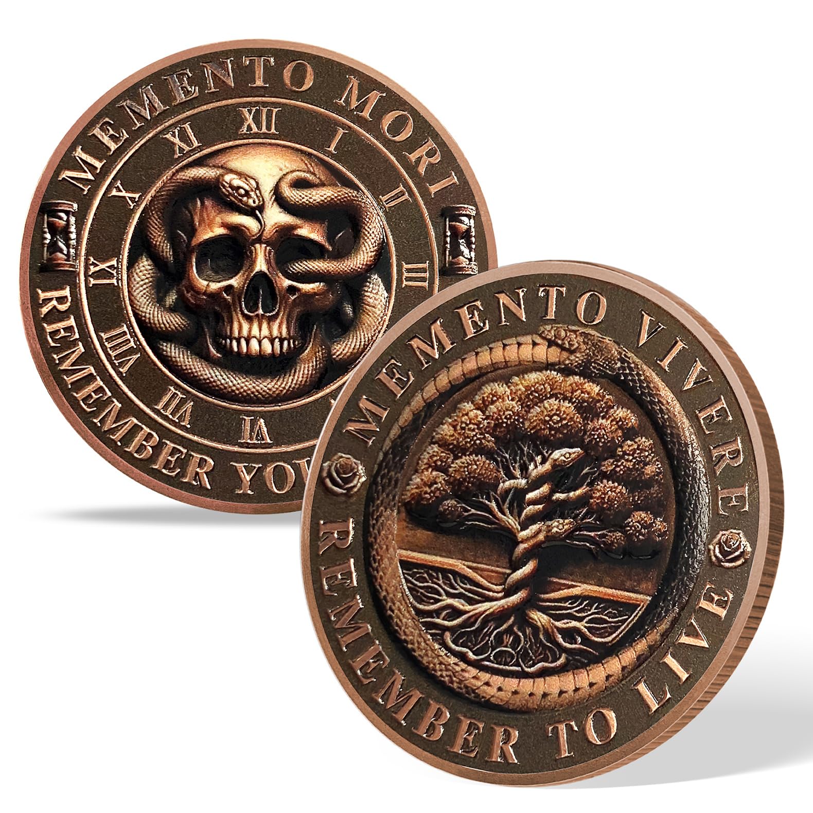 AtSKnSK Memento Mori Coin Momento Mori Coin Skull Coin Stoic Gifts Memento Mori Calendar Living Memento Mori Amor Fati Coin (Moth Rose Skull)