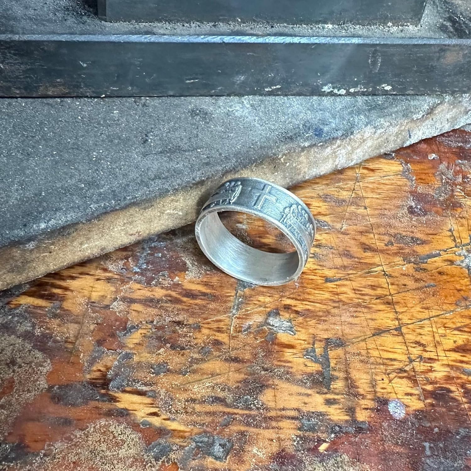 Last Supper Silver Band Ring, Handmade Sterling Mens Womens Band Ring, Mens 925K Ring with Cross, 0,013-0,017 Lbs, Custom Christian Jewelry, Catholic Gift