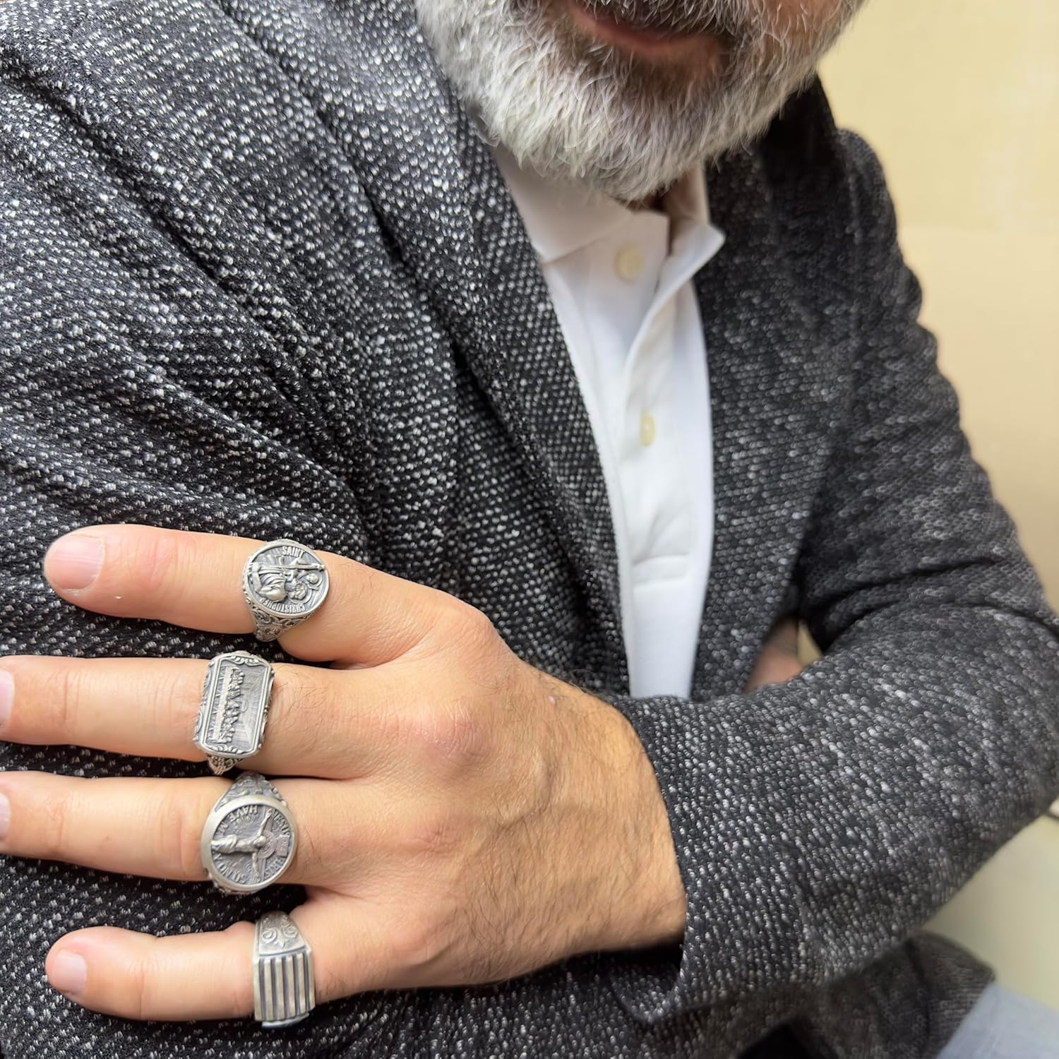 Jesus Crucifix Silver Ring, 925K Sterling 3D Jesus Inri Crucified Ring, 0.028-0.033 lbs, 0,74 Inch, Saint Benedict Ring, Religious Jewelry, Retirement Gifts For Men