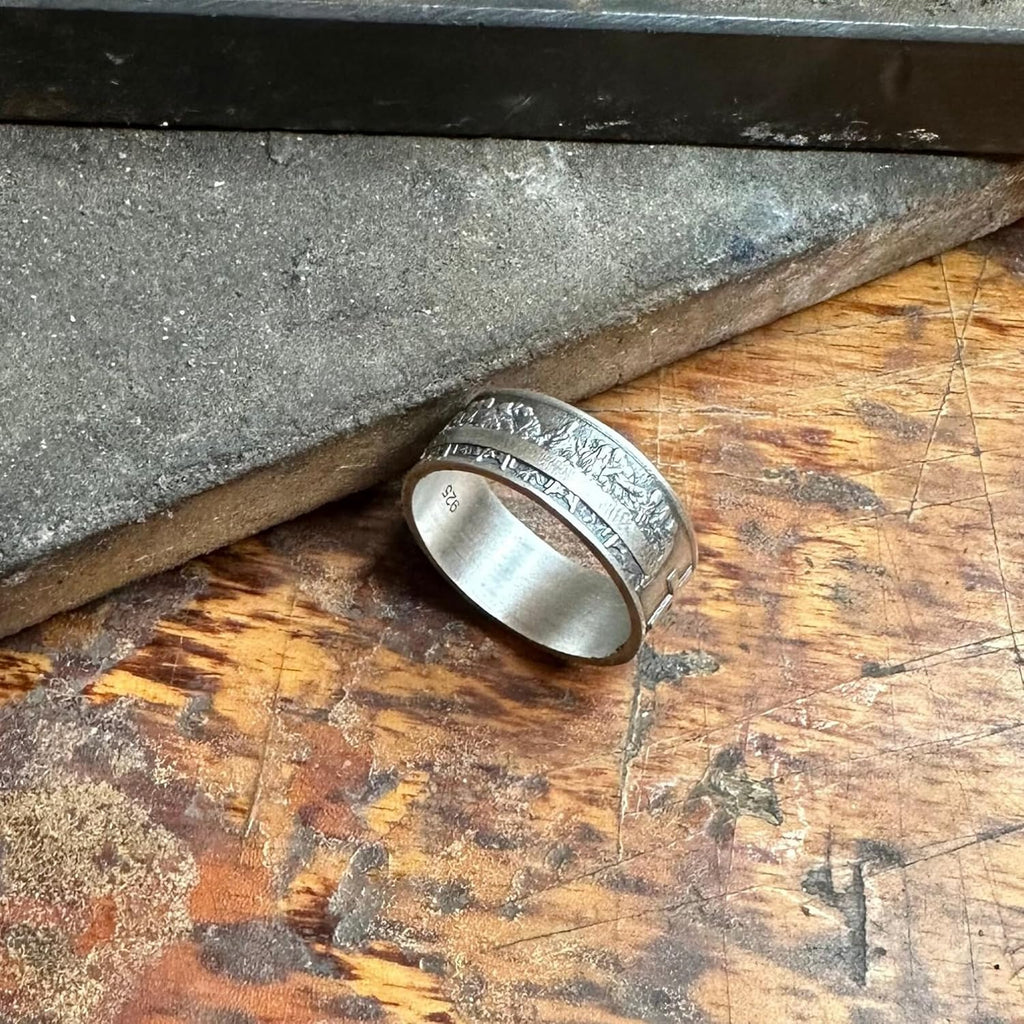 Last Supper Silver Band Ring, Handmade Sterling Mens Womens Band Ring, Mens 925K Ring with Cross, 0,013-0,017 Lbs, Custom Christian Jewelry, Catholic Gift